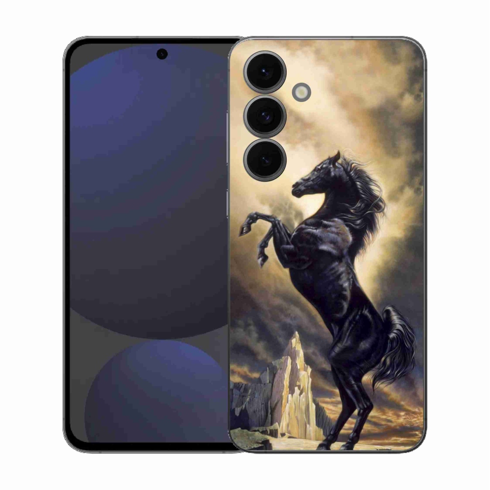 Gelový kryt mmCase na Samsung Galaxy S25 FE - černý kreslený kůň