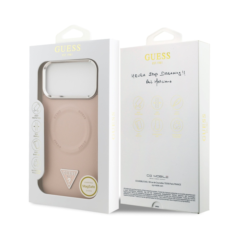 Guess PU Leather Triangle Logo MagSafe Zadní Kryt pro iPhone 17 Pro Pink