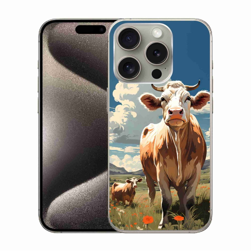 Gelový kryt mmCase na iPhone 15 Pro - krávy na louce