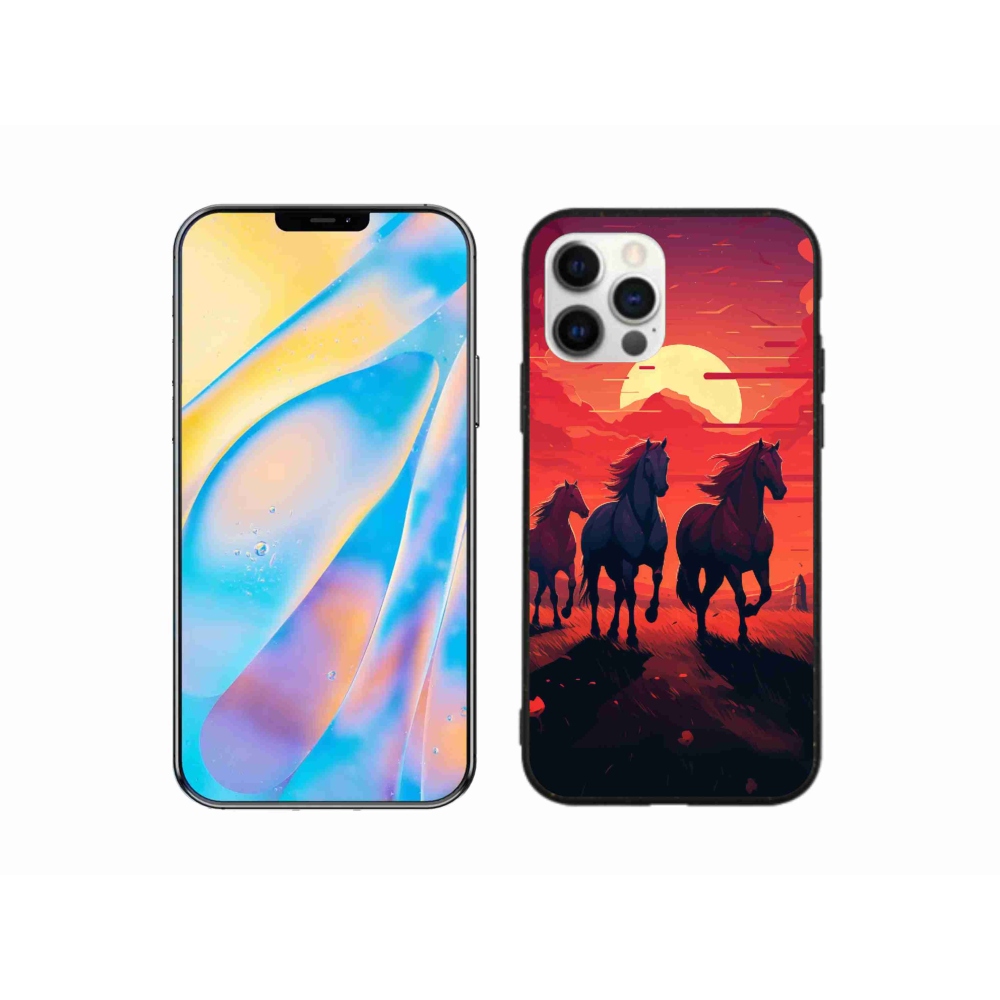 Gelový kryt mmCase na iPhone 12 Pro - koně a západ slunce