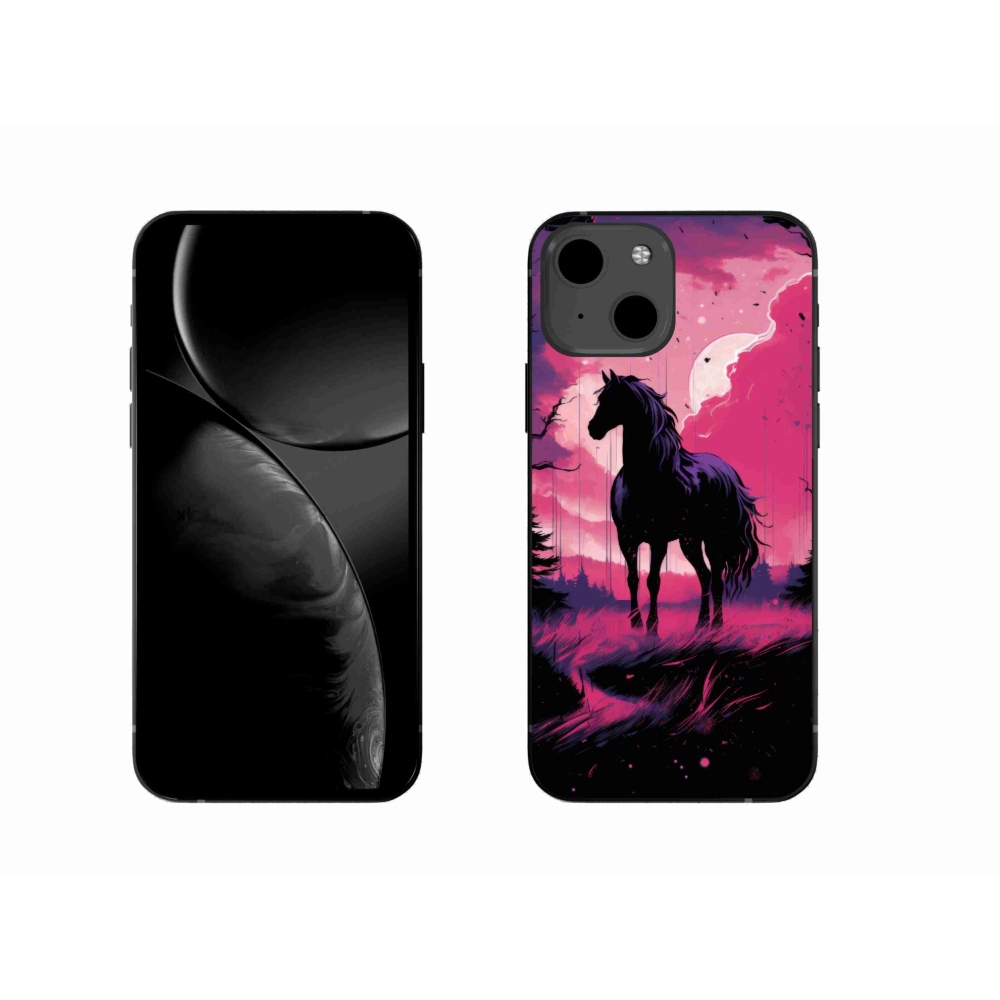 Gelový kryt mmCase na iPhone 13 - černý kreslený kůň 1