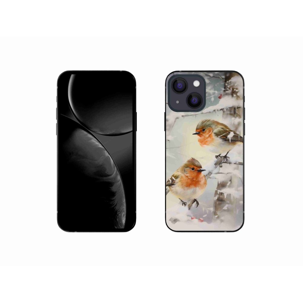 Gelový kryt mmCase na iPhone 13 mini - ptáčci v zimě