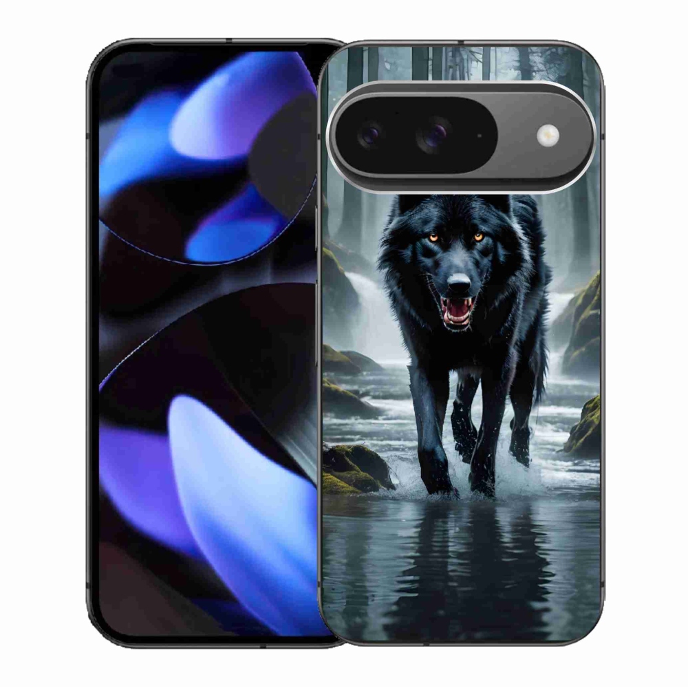 Gelový kryt mmCase na Google Pixel 9/9 Pro - černý vlk