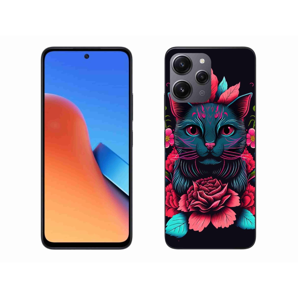 Gelový kryt mmCase na Xiaomi Redmi 12 - květiny a kočka