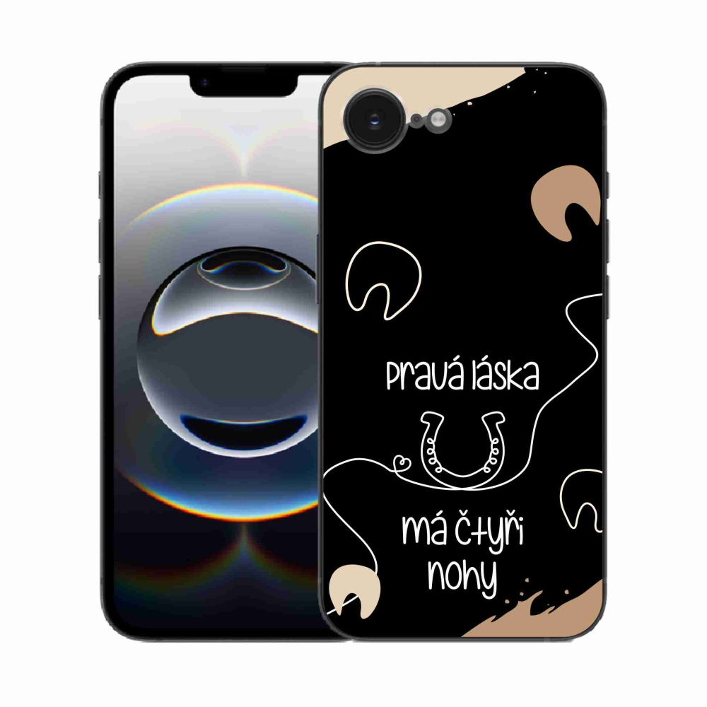 Gelový kryt mmCase na iPhone 16e - koňský motiv černé pozadí