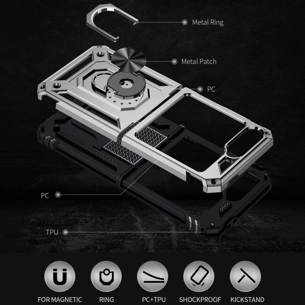 Ring odolný kryt na Samsung Galaxy Z Flip6 5G - stříbrný