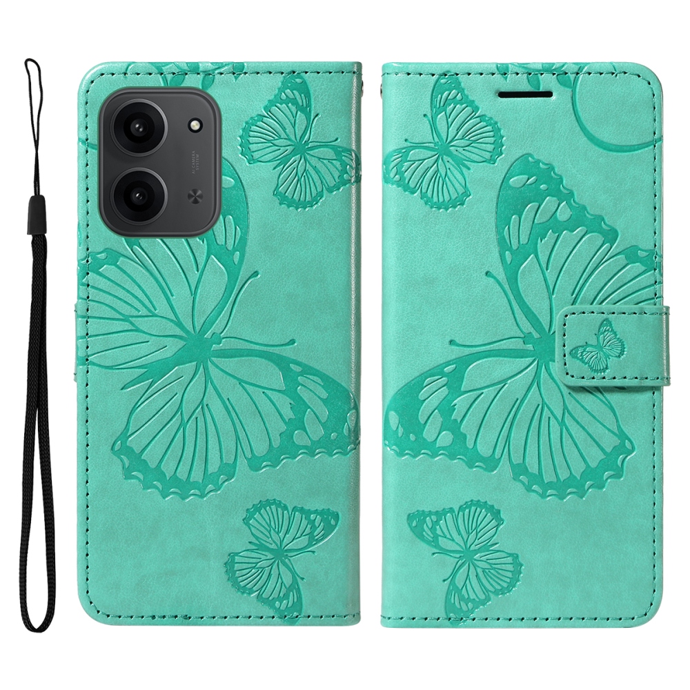 Big Butterfly knížkové pouzdro na Xiaomi Redmi 15C 4G/5G (173mm) - modrozelené