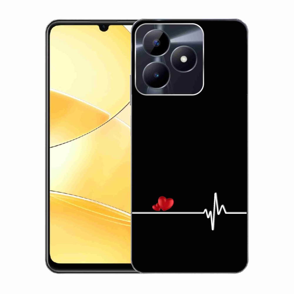 Gelový kryt mmCase na Realme C51/C53 - srdce a tep černé pozadí
