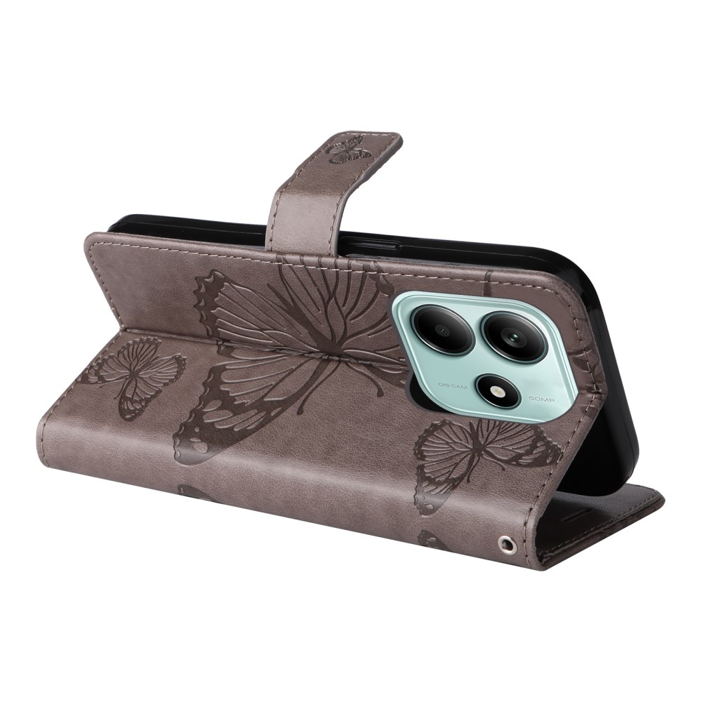 Big Butterfly knížkové pouzdro na Xiaomi Redmi Note 14 5G - šedé