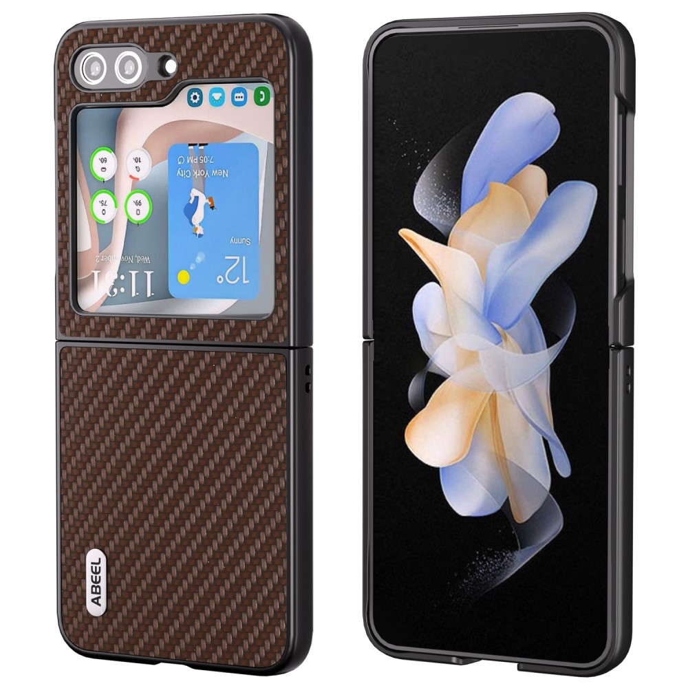 ABEEL plastové pouzdro s umělou kůží na Samsung Galaxy Z Flip6 5G - tmavěhnědé