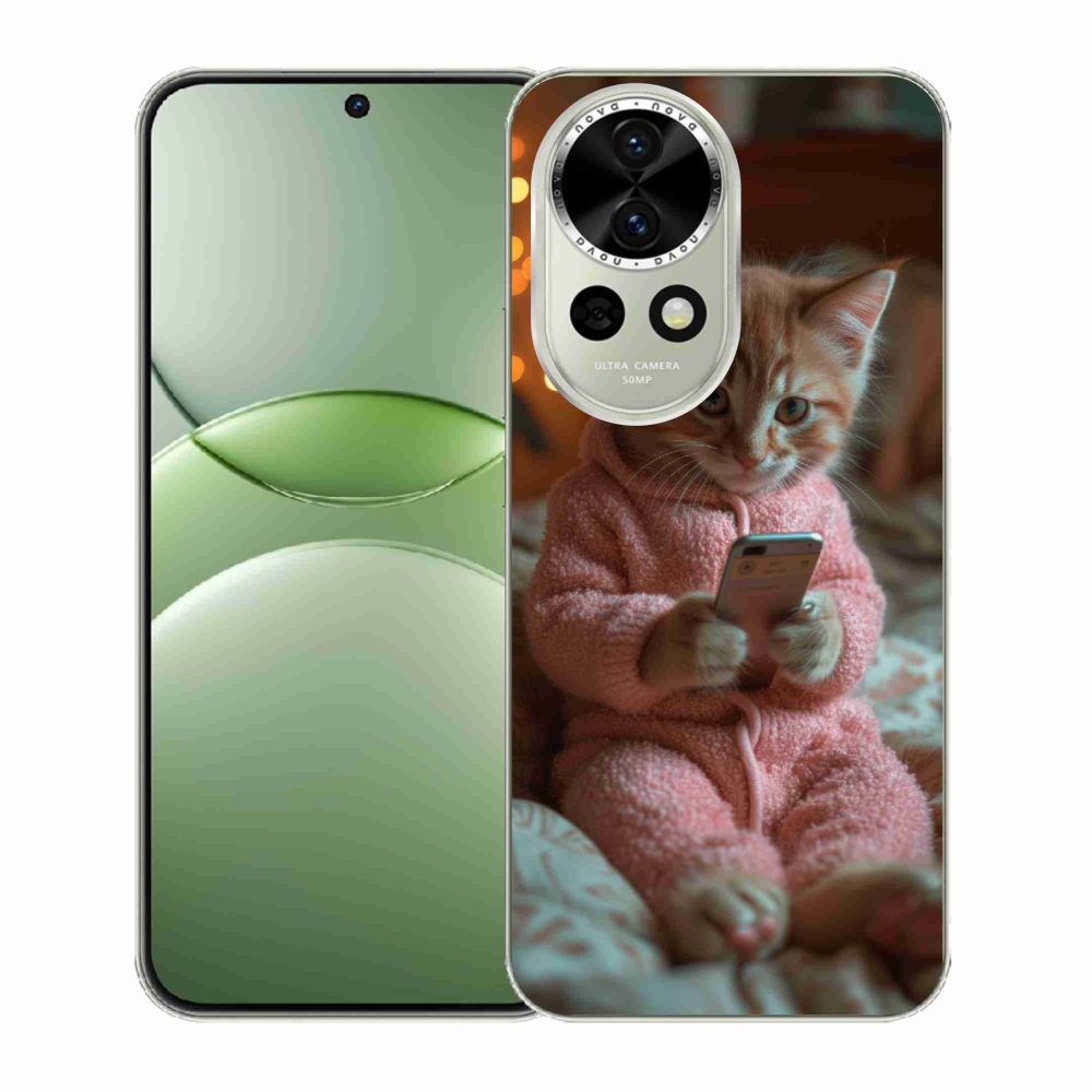 Gelový kryt mmCase na Huawei Nova 13 5G - kotě s mobilem