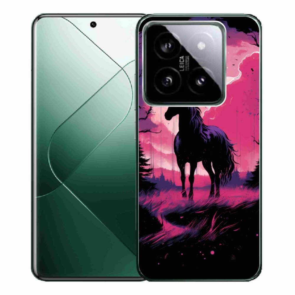 Gelový kryt mmCase na Xiaomi 14 Pro - černý kreslený kůň 1