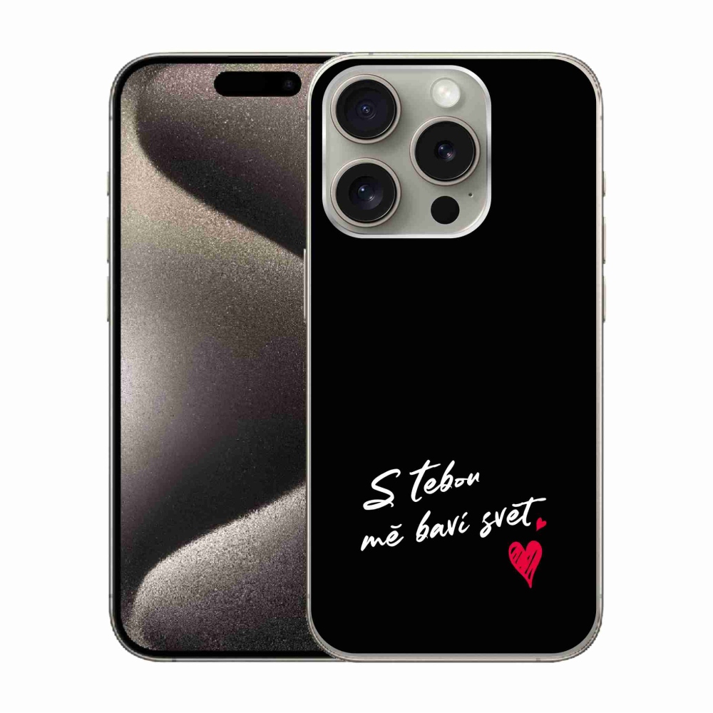 Gelový kryt mmCase na iPhone 15 Pro - zamilovaný text 1 černé pozadí