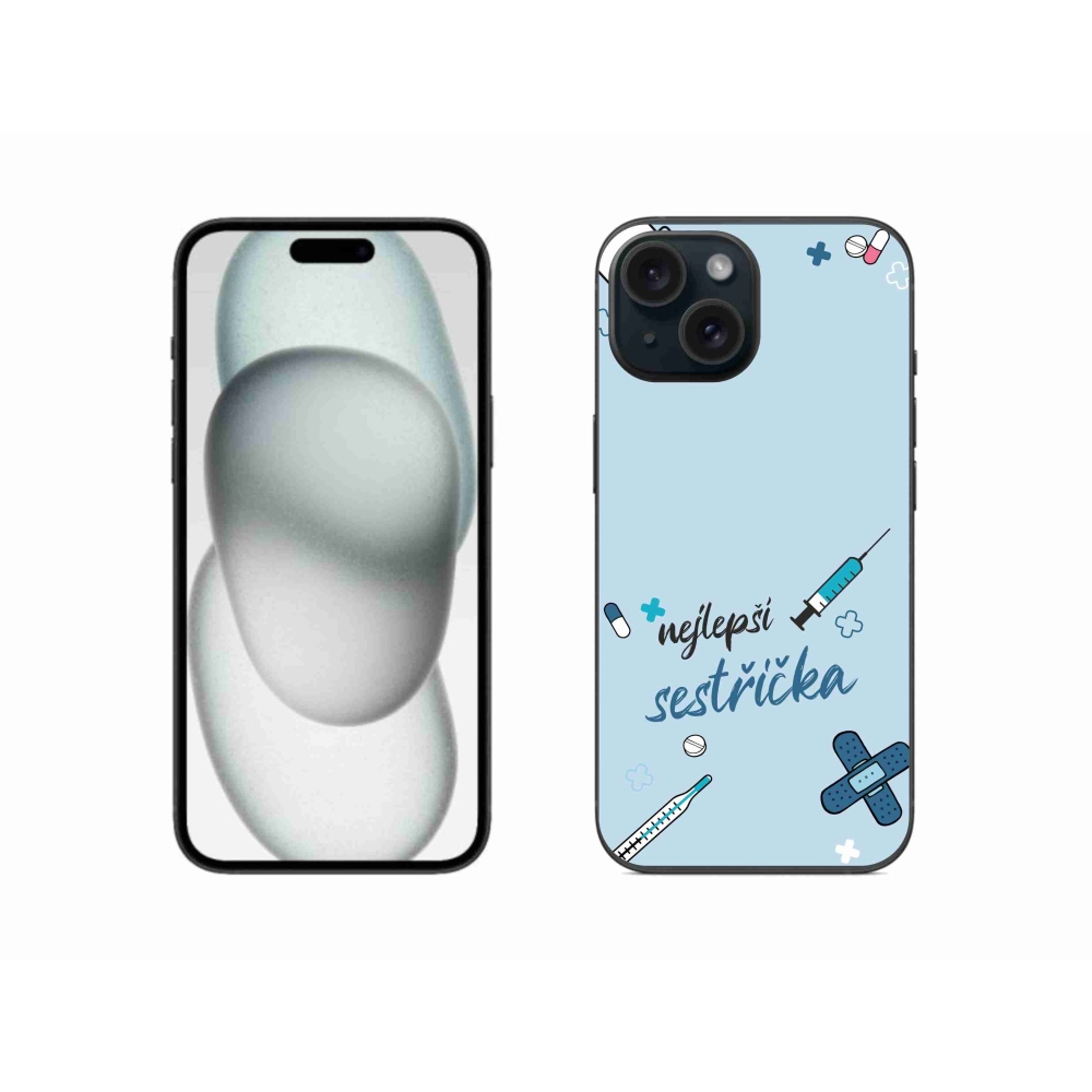 Gelový kryt mmCase na iPhone 15 - nejlepší sestřička modré pozadí