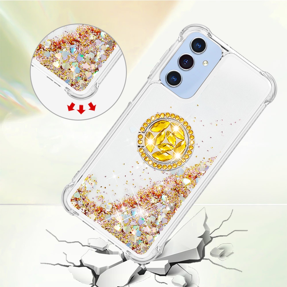 Glitt přesýpací gelový obal s kroužkem na prst na Samsung Galaxy A17 5G - zlatý/srdíčka
