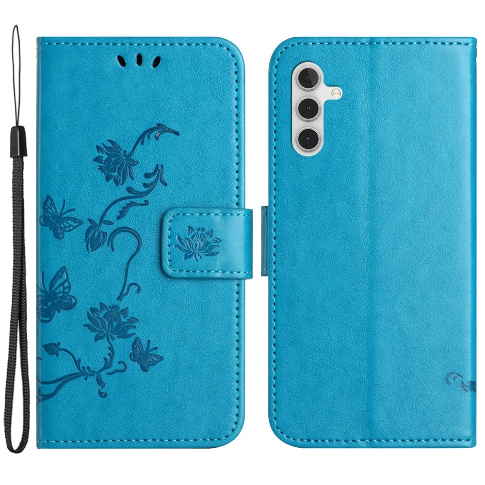 Flower knížkové pouzdro na Samsung Galaxy A15 4G/5G - modré