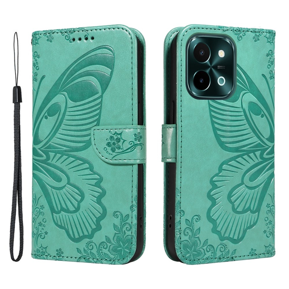 Floral Butterfly knížkové pouzdro na Vivo Y28 - modrozelené