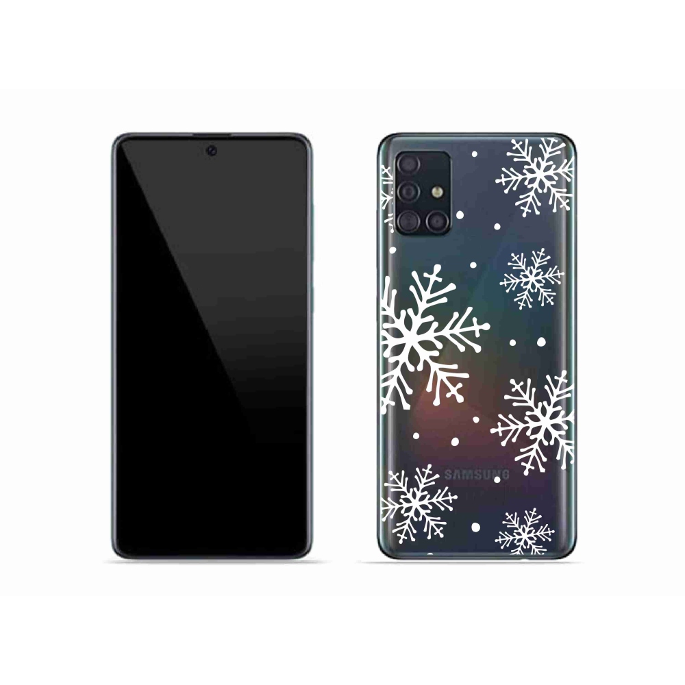 Gelový kryt mmCase na Samsung Galaxy A51 - bílé vločky na průhledném pozadí