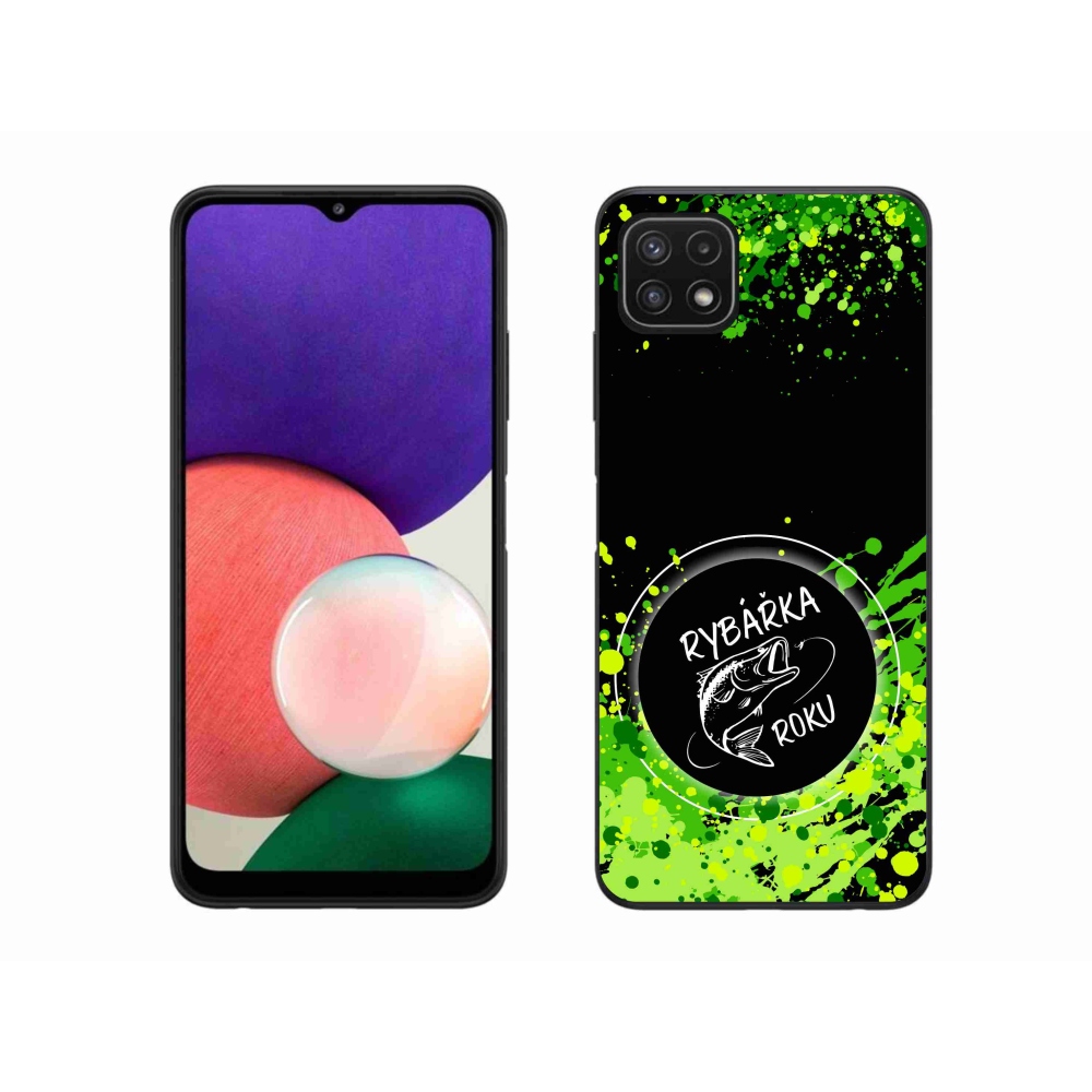 Gelový kryt mmCase na Samsung Galaxy A22 5G - rybářka roku černé pozadí