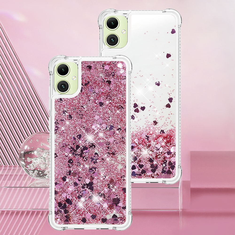 Glitter přesýpací gelový obal na Samsung Galaxy A07 4G - růžovozlatý/srdíčka