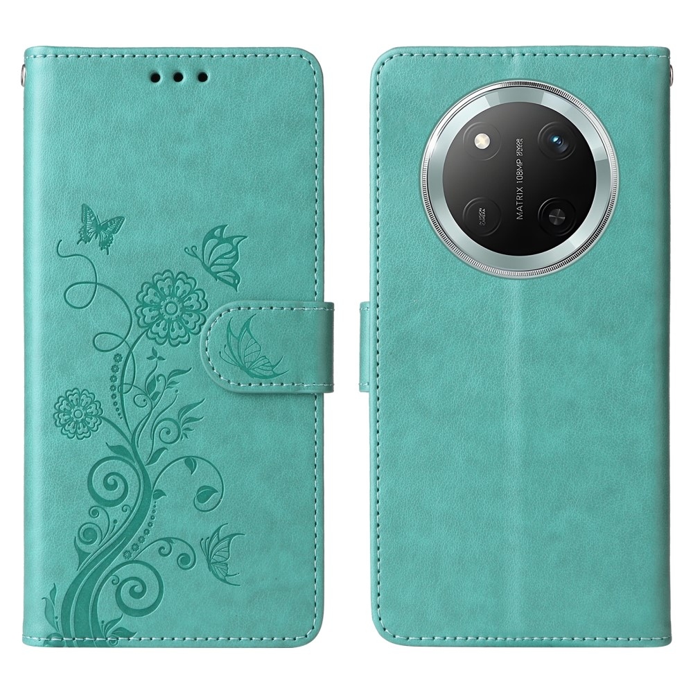 Flowery knížkové pouzdro na Honor Magic 7 Lite 5G - modrozelené