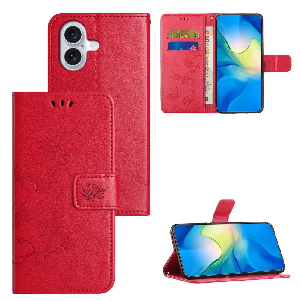 Flower knížkové pouzdro na iPhone 16 - červené