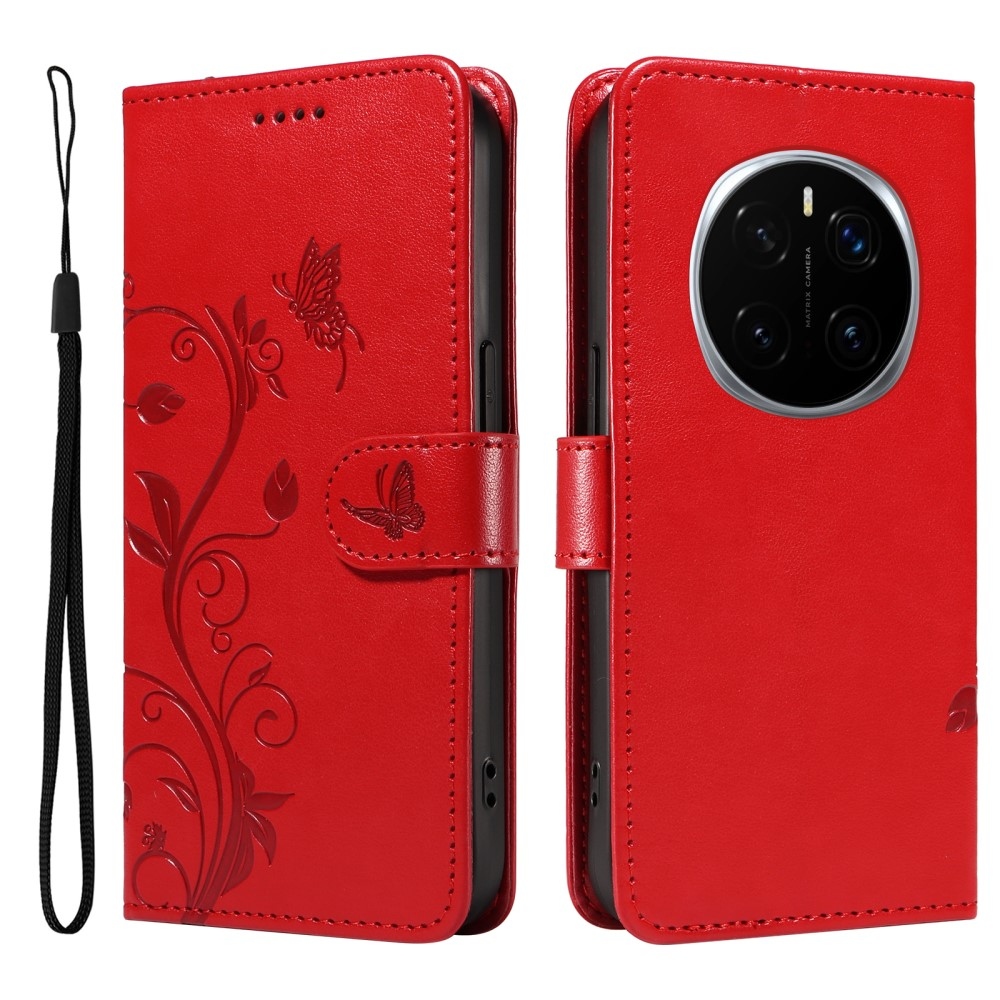 Flowery knížkové pouzdro na Honor Magic 7 Pro 5G - červené