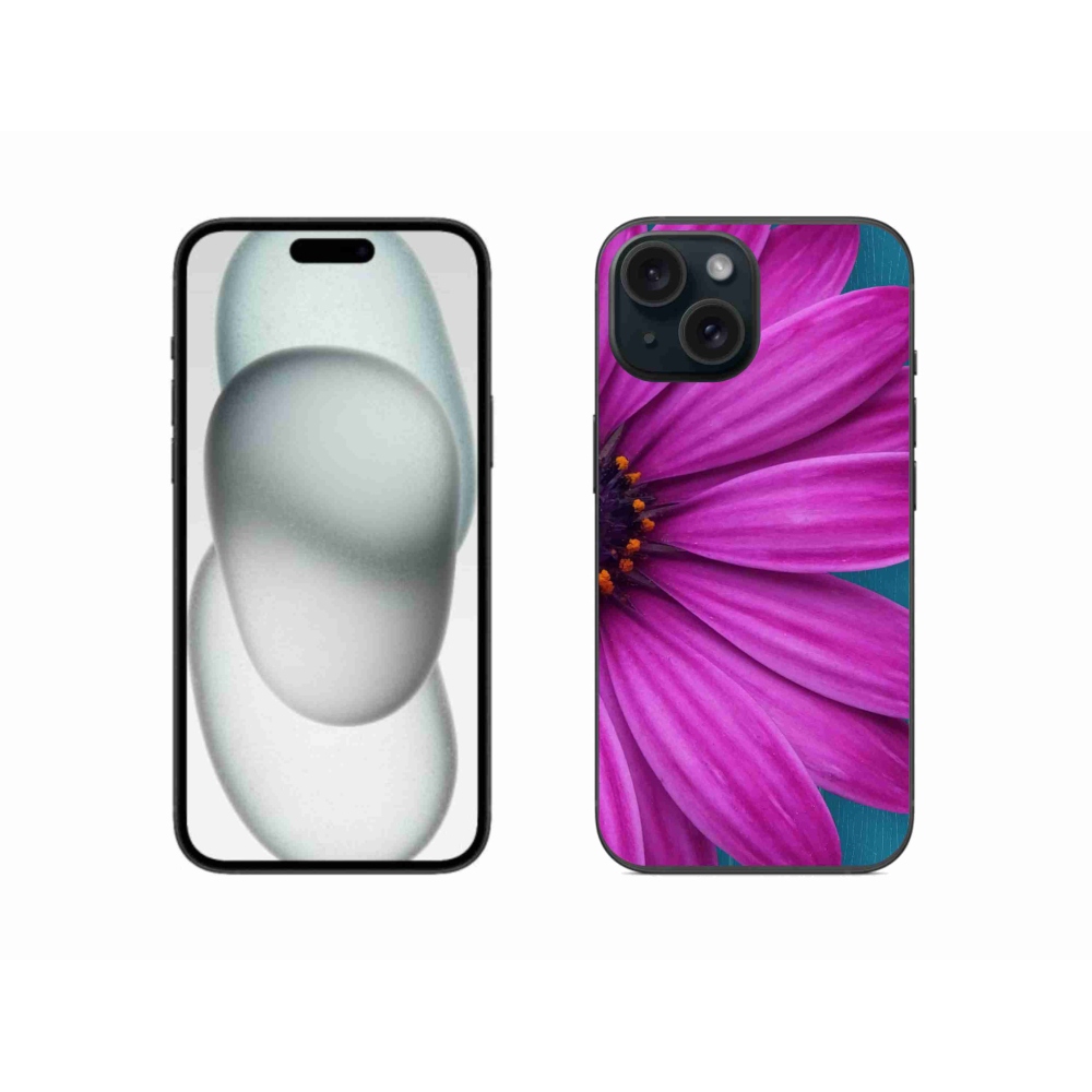Gelový obal mmCase na iPhone 15 - fialová kopretina