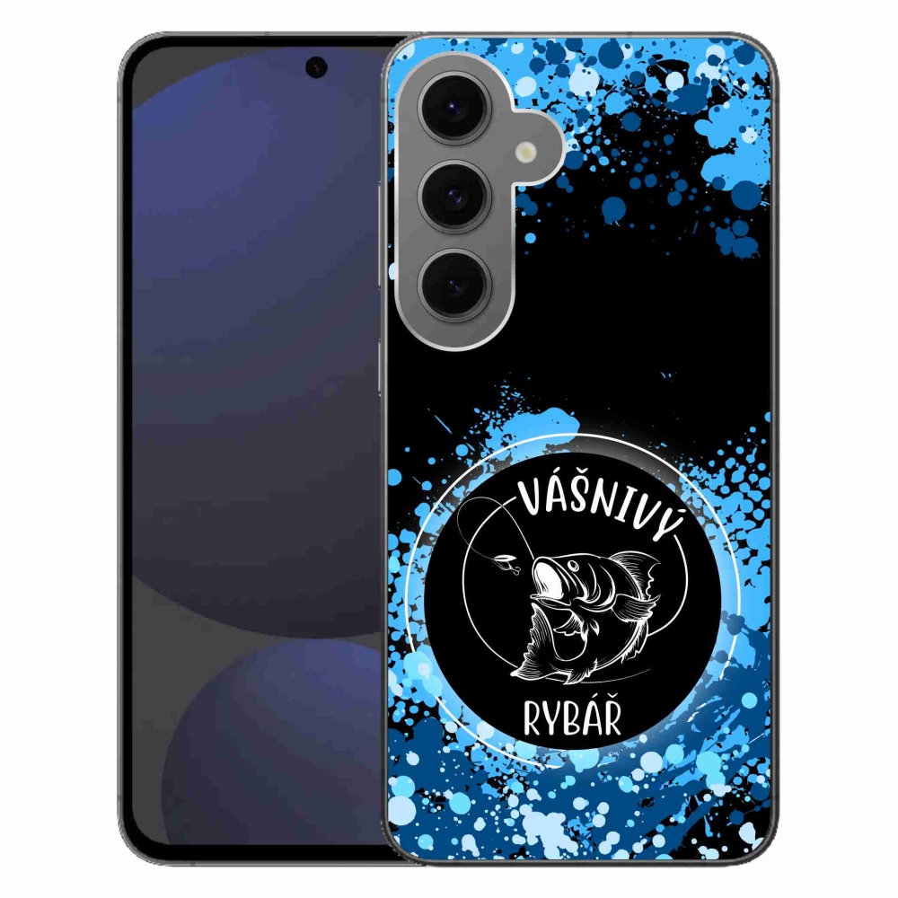 Gelový kryt mmCase na Samsung Galaxy S24 FE - vášnivý rybář černé pozadí