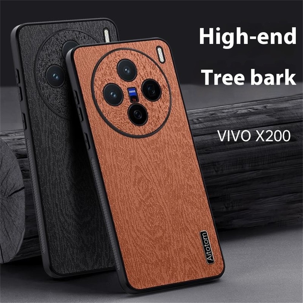Wood gelový obal potažený umělou kůží na Vivo X200 5G - hnědý
