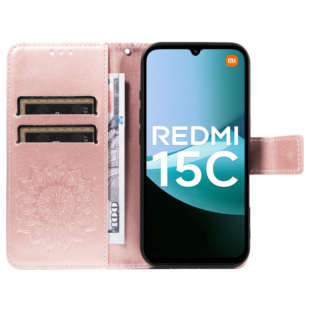 Sunflower knížkové pouzdro na Xiaomi Redmi 15C 4G/5G (173mm) - růžovozlaté