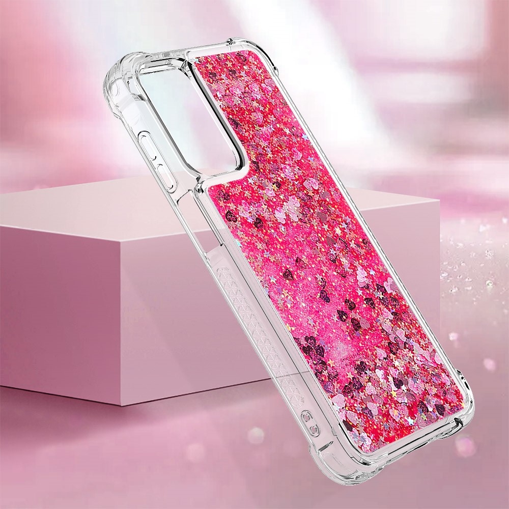 Glitter přesýpací gelový obal na Samsung Galaxy A26 5G - růžový/srdíčka