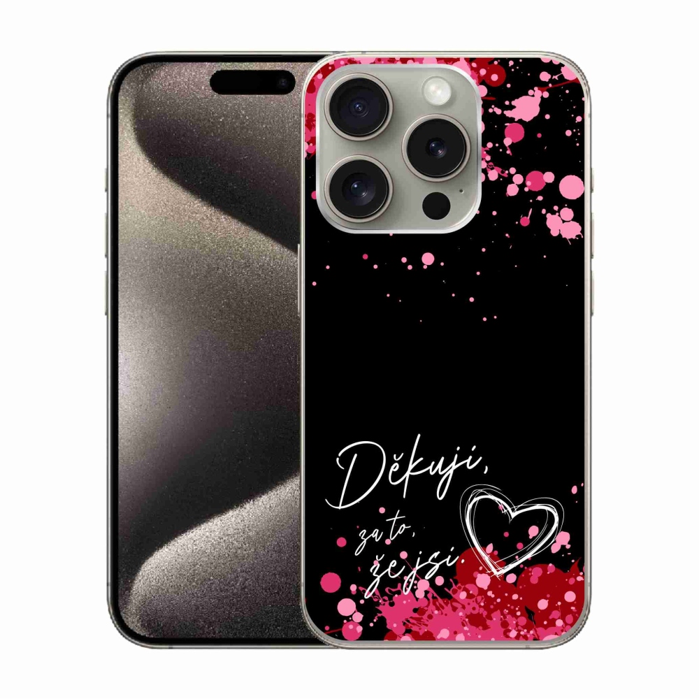 Gelový kryt mmCase na iPhone 15 Pro - zamilovaný text 2 černé pozadí