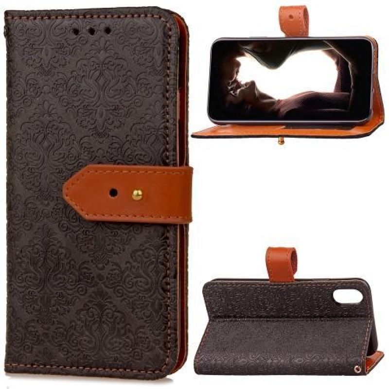 Lace PU kožené pouzdro se zapínáním na iPhone X - černé