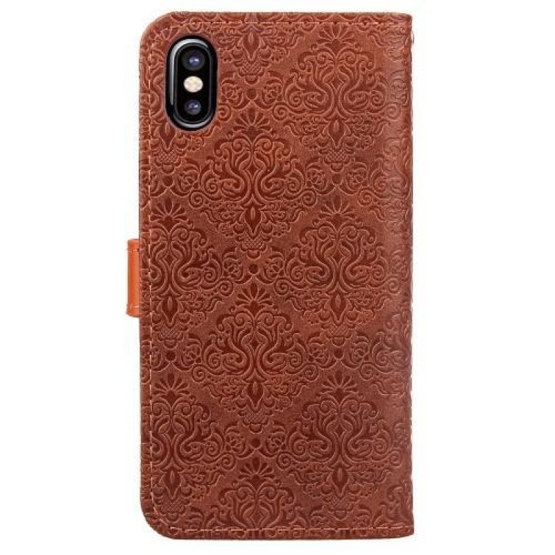 Lace PU kožené pouzdro se zapínáním na iPhone X - hnědé