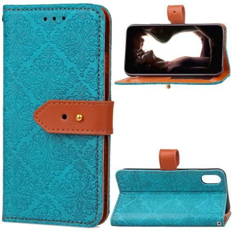 Lace PU kožené pouzdro se zapínáním na iPhone X - modré