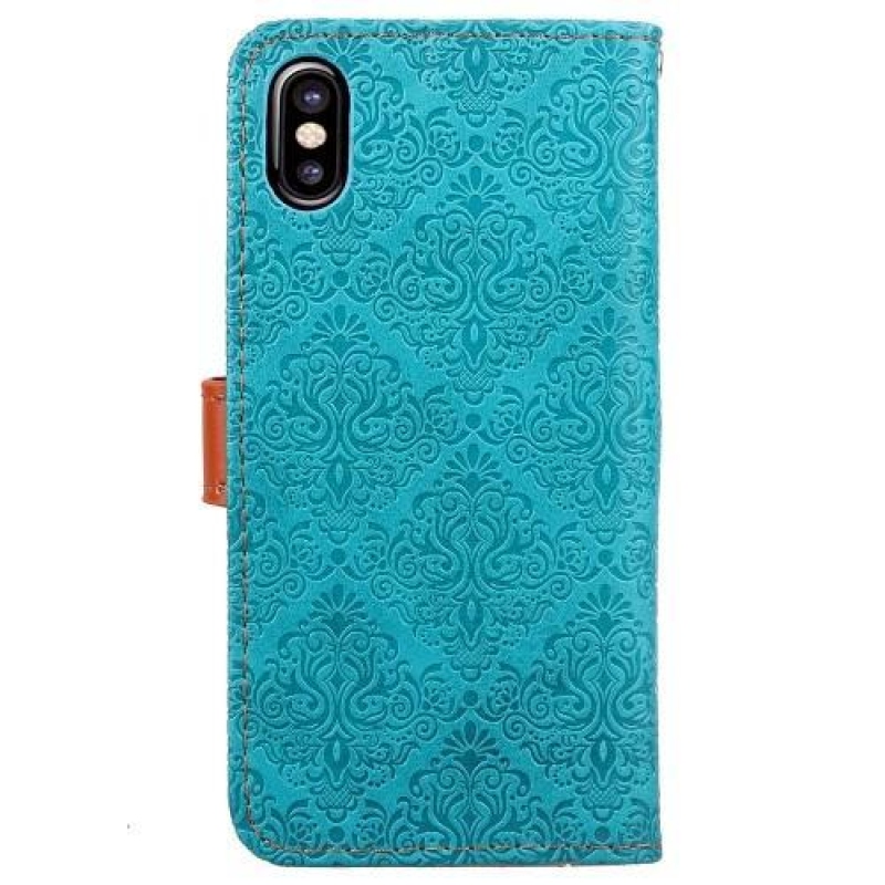 Lace PU kožené pouzdro se zapínáním na iPhone X - modré
