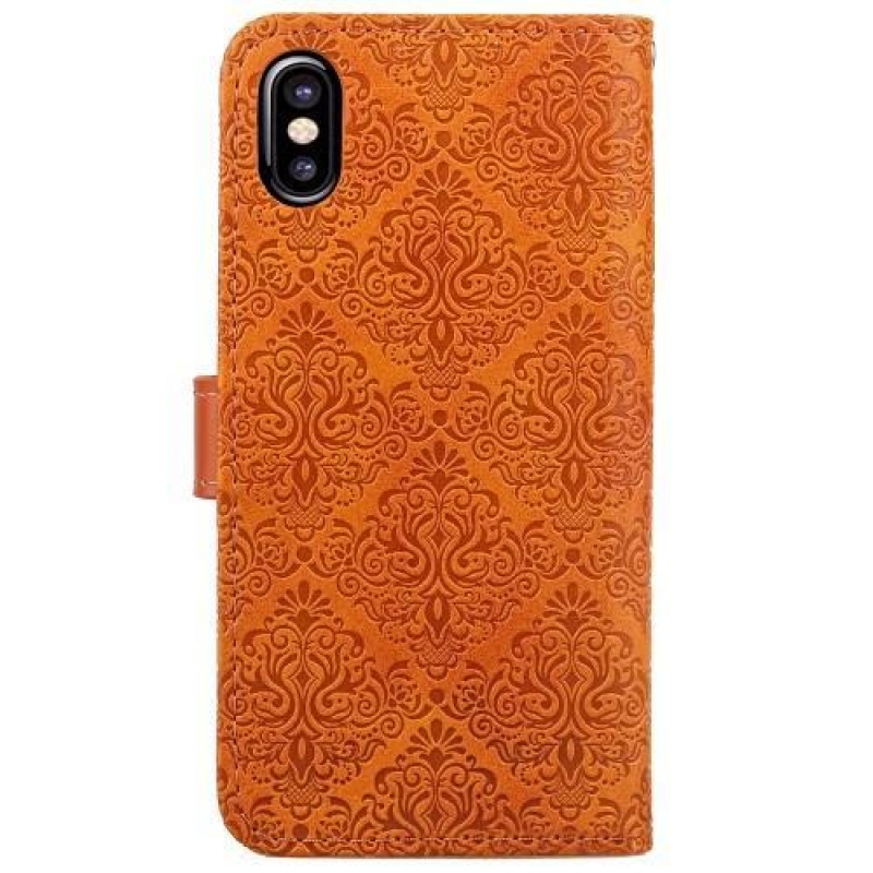 Lace PU kožené pouzdro se zapínáním na iPhone X - oranžové