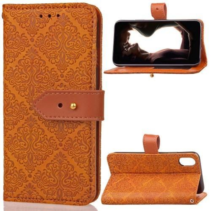 Lace PU kožené pouzdro se zapínáním na iPhone X - oranžové