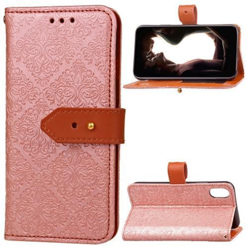 Lace PU kožené pouzdro se zapínáním na iPhone X - růžové