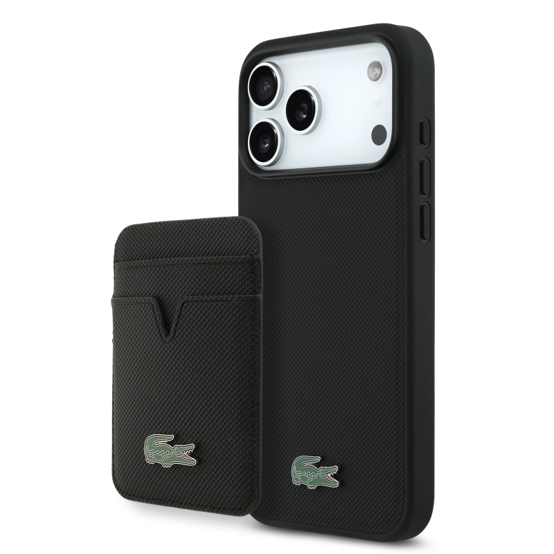 Lacoste Iconic Petit Pique MagSafe Zadní Kryt + Peněženka pro iPhone 17 Pro Max Black