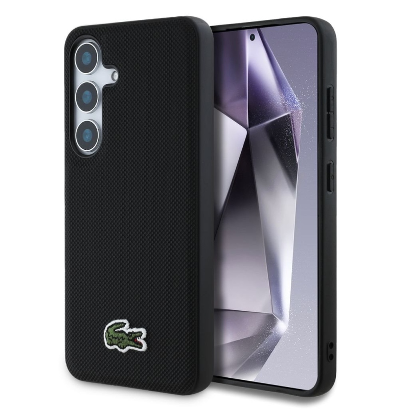 Lacoste Iconic Petit Pique Woven Logo MagSafe Zadní Kryt pro Samsung Galaxy S25 Black