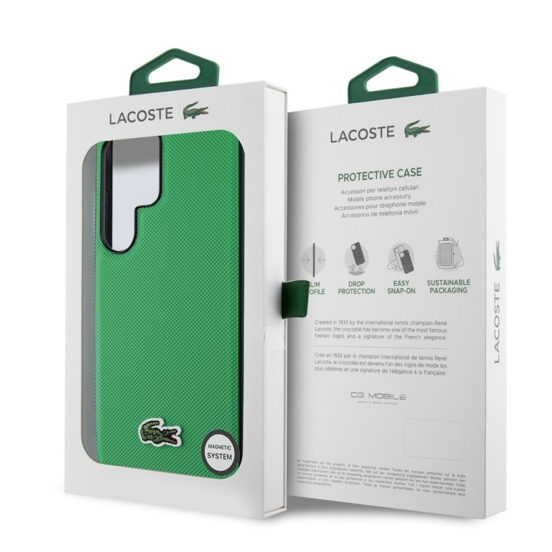 Lacoste Iconic Petit Pique Woven Logo MagSafe Zadní Kryt pro Samsung Galaxy S25 Ultra Green