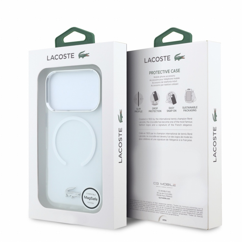 Lacoste IML Frosted Petit Pique Metal Logo MagSafe Zadní Kryt pro iPhone 18 Pro Max Transparent