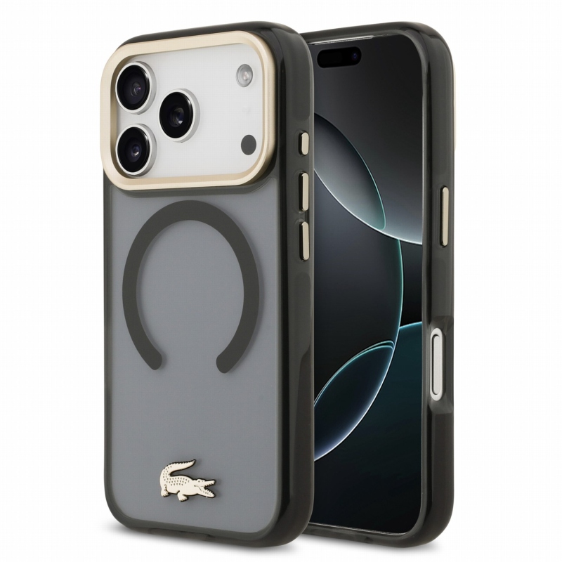 Lacoste IML Shockproof Petit Pique Gold Logo MagSafe Zadní Kryt pro iPhone 18 Pro Black