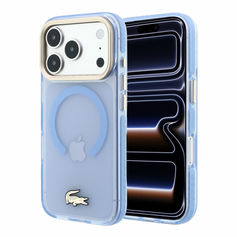 Lacoste IML Shockproof Petit Pique Gold Logo MagSafe Zadní Kryt pro iPhone 18 Pro Blue