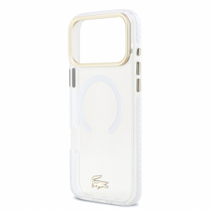 Lacoste IML Shockproof Petit Pique Gold Logo MagSafe Zadní Kryt pro iPhone 18 Pro Max Transparent
