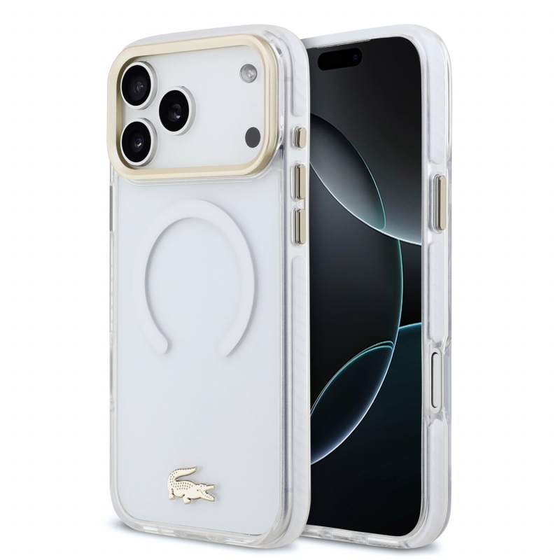Lacoste IML Shockproof Petit Pique Gold Logo MagSafe Zadní Kryt pro iPhone 18 Pro Max Transparent