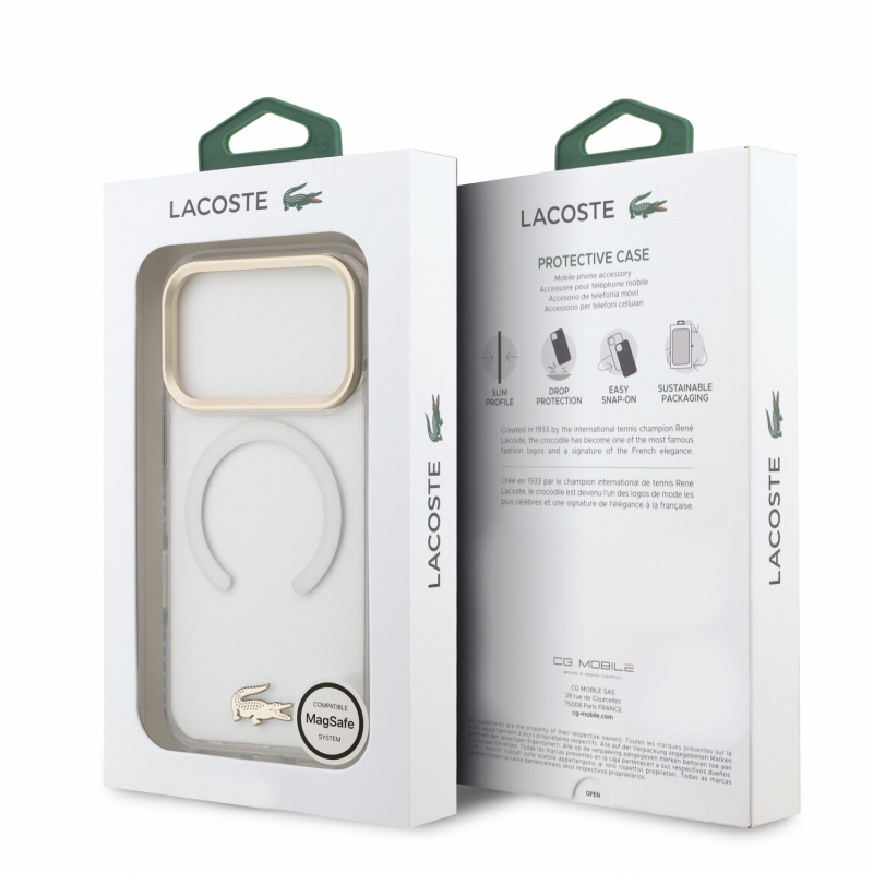 Lacoste IML Shockproof Petit Pique Gold Logo MagSafe Zadní Kryt pro iPhone 18 Pro Transparent