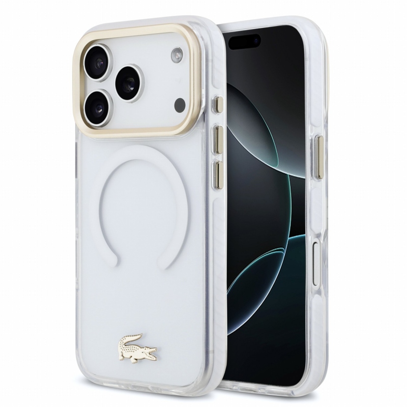 Lacoste IML Shockproof Petit Pique Gold Logo MagSafe Zadní Kryt pro iPhone 18 Pro Transparent